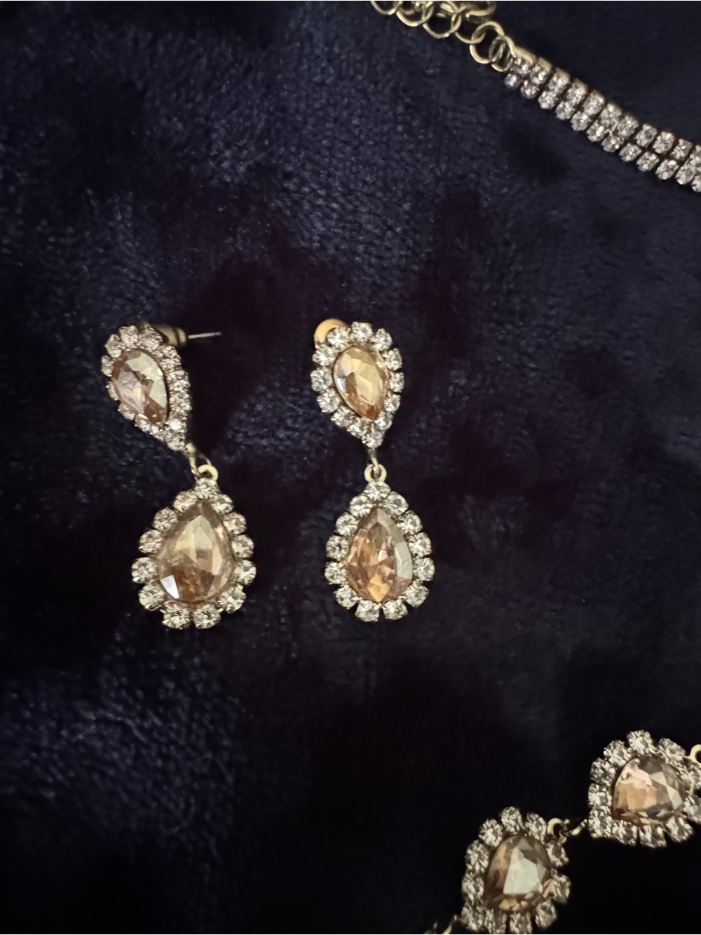 Paxuan Gold Champagne Austrian Crystal Necklace & Earrings Set
